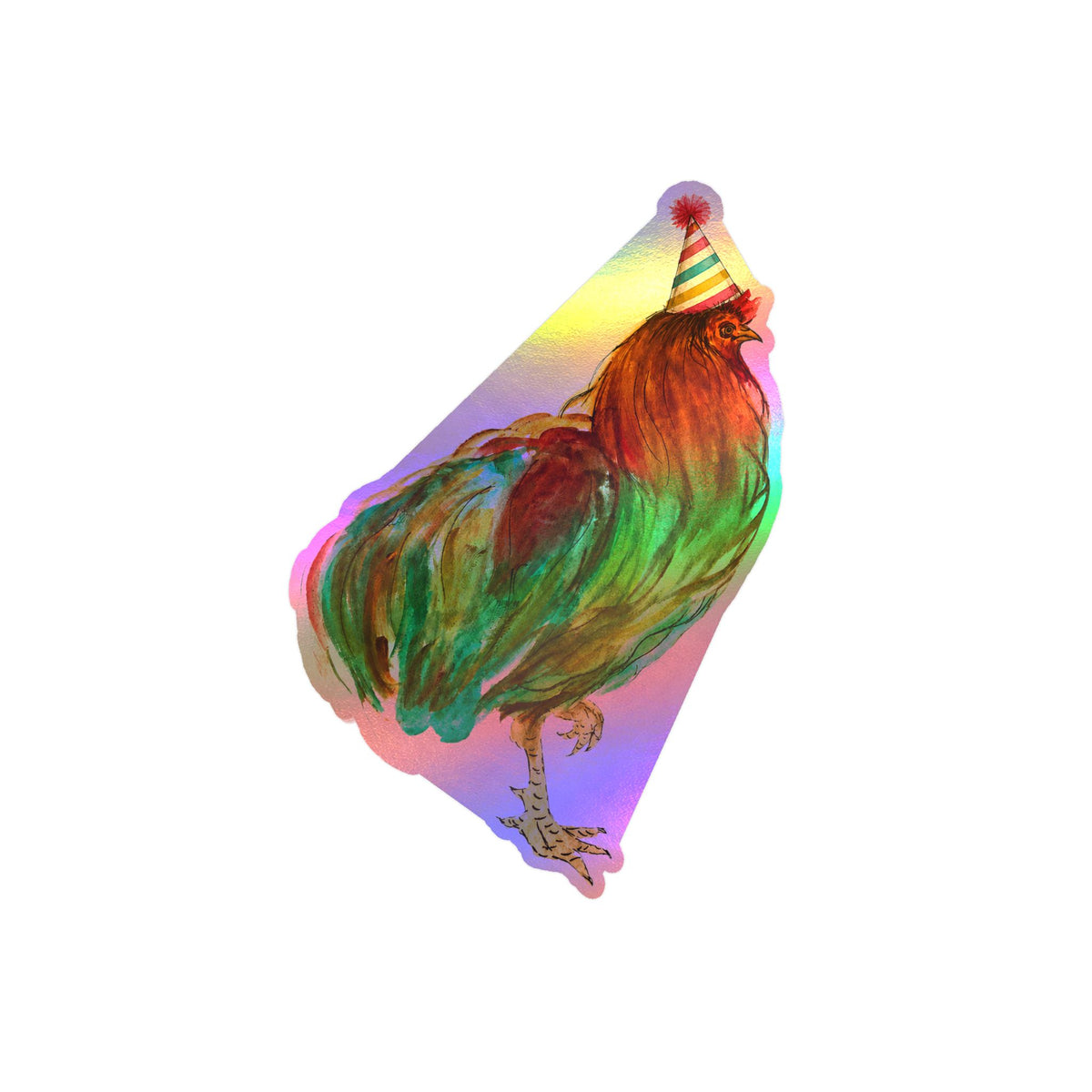 Party Rooster Kiss-Cut Vinyl Sticker — Colorful Farm Chicken Decal
