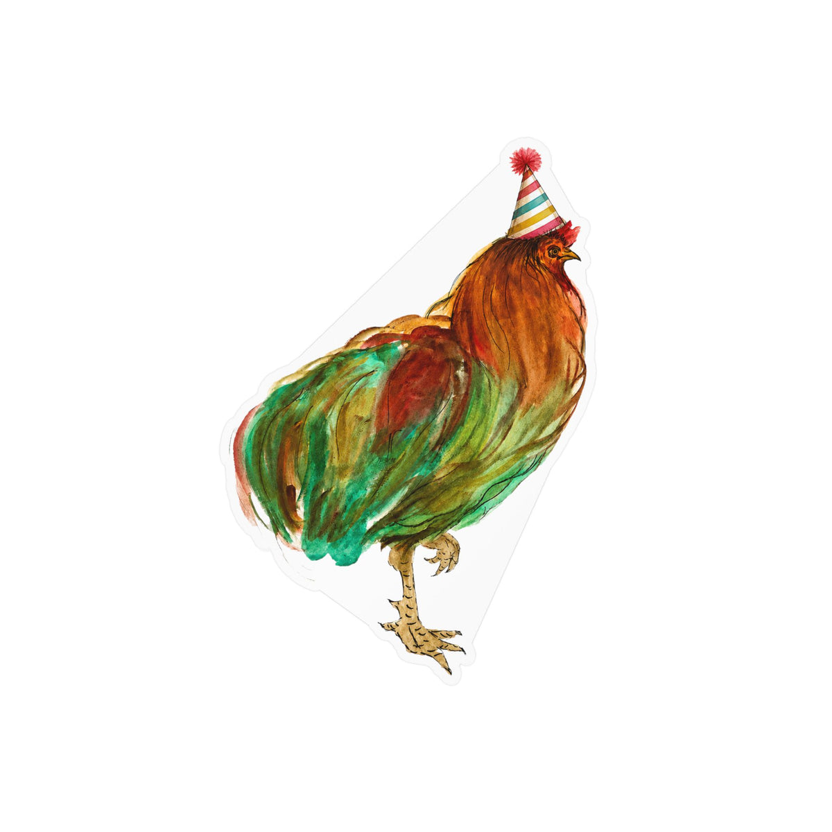 Party Rooster Kiss-Cut Vinyl Sticker — Colorful Farm Chicken Decal