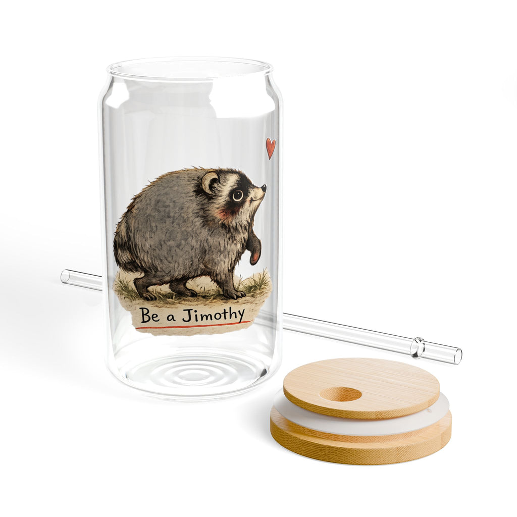 Jimothy the Seattle Cryptid Raccoon Glass  I Love Heart Jimothy | Bamboo lid and straw Can Shaped Sipper
