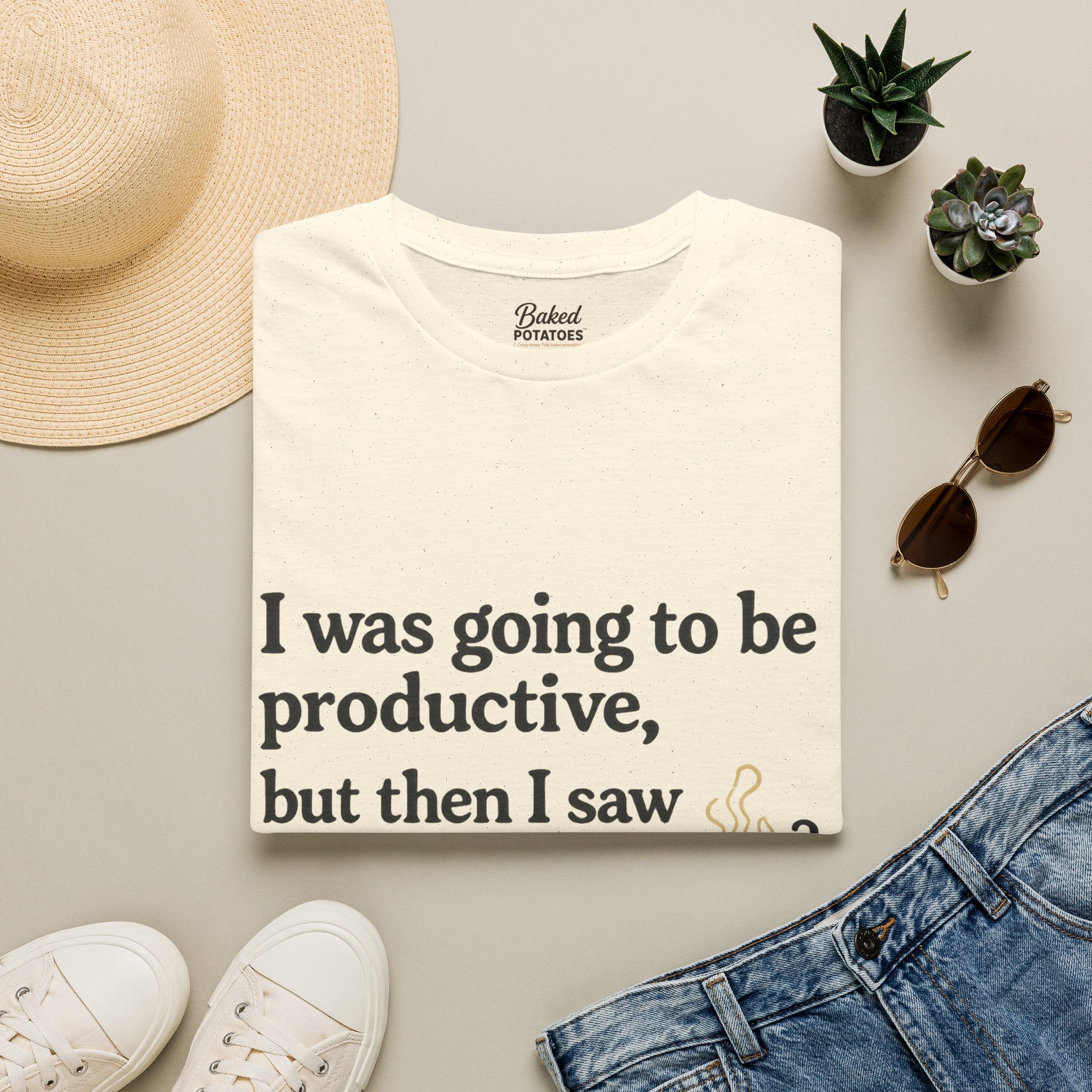 ADHD Funny Potato Tee – “I was going to be productive, but then I saw a potato.” Graphic T-Shirt