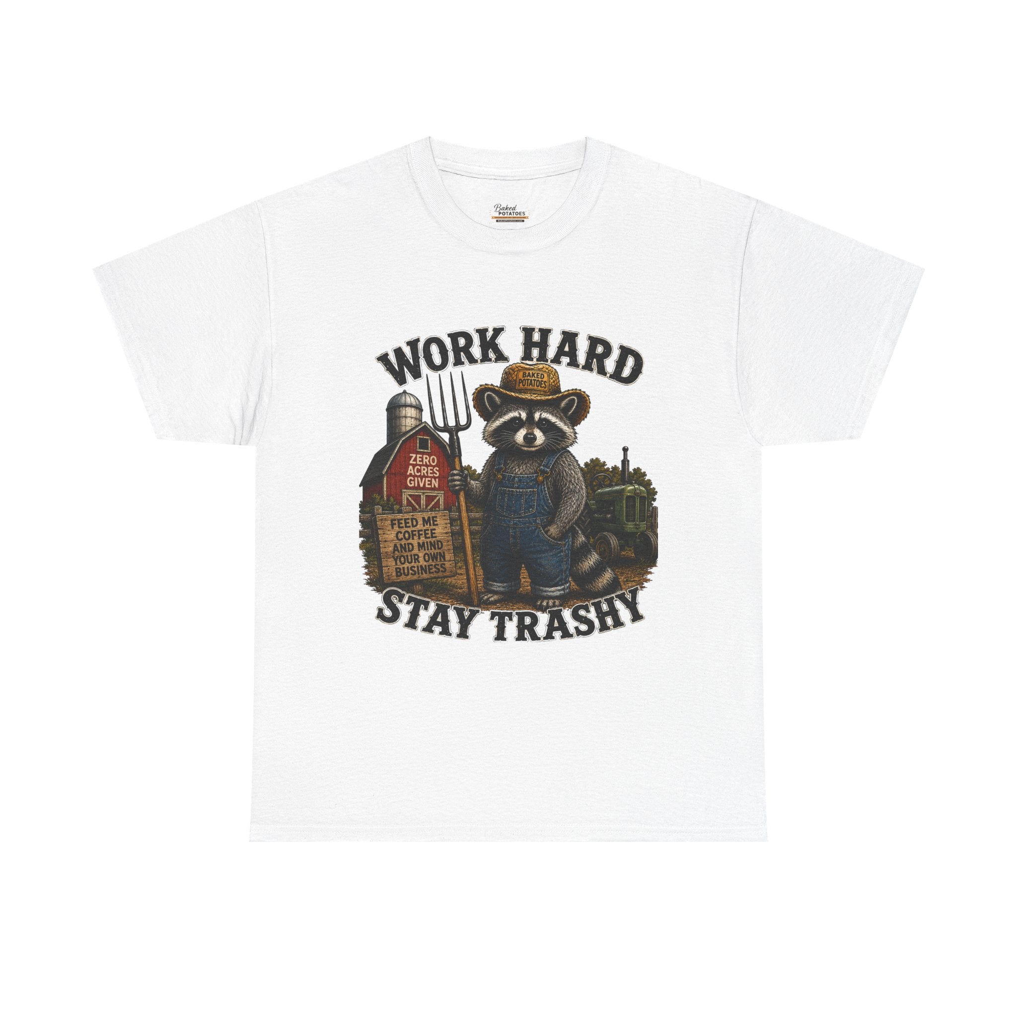 Work Hard Stay Trashy Raccoon Shirt, Funny Farm Raccoon Tee, Country Humor Graphic T-Shirt, Trash Panda Gift