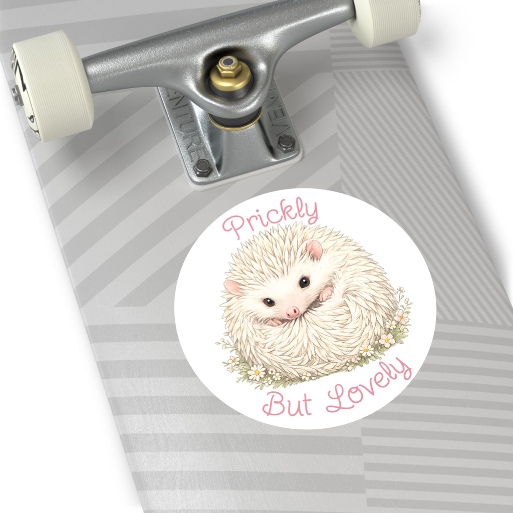 Prickly But Lovely Hedgehog Round Vinyl Sticker  Cute Animal Sticker for Laptops, Water Bottles & Gifts