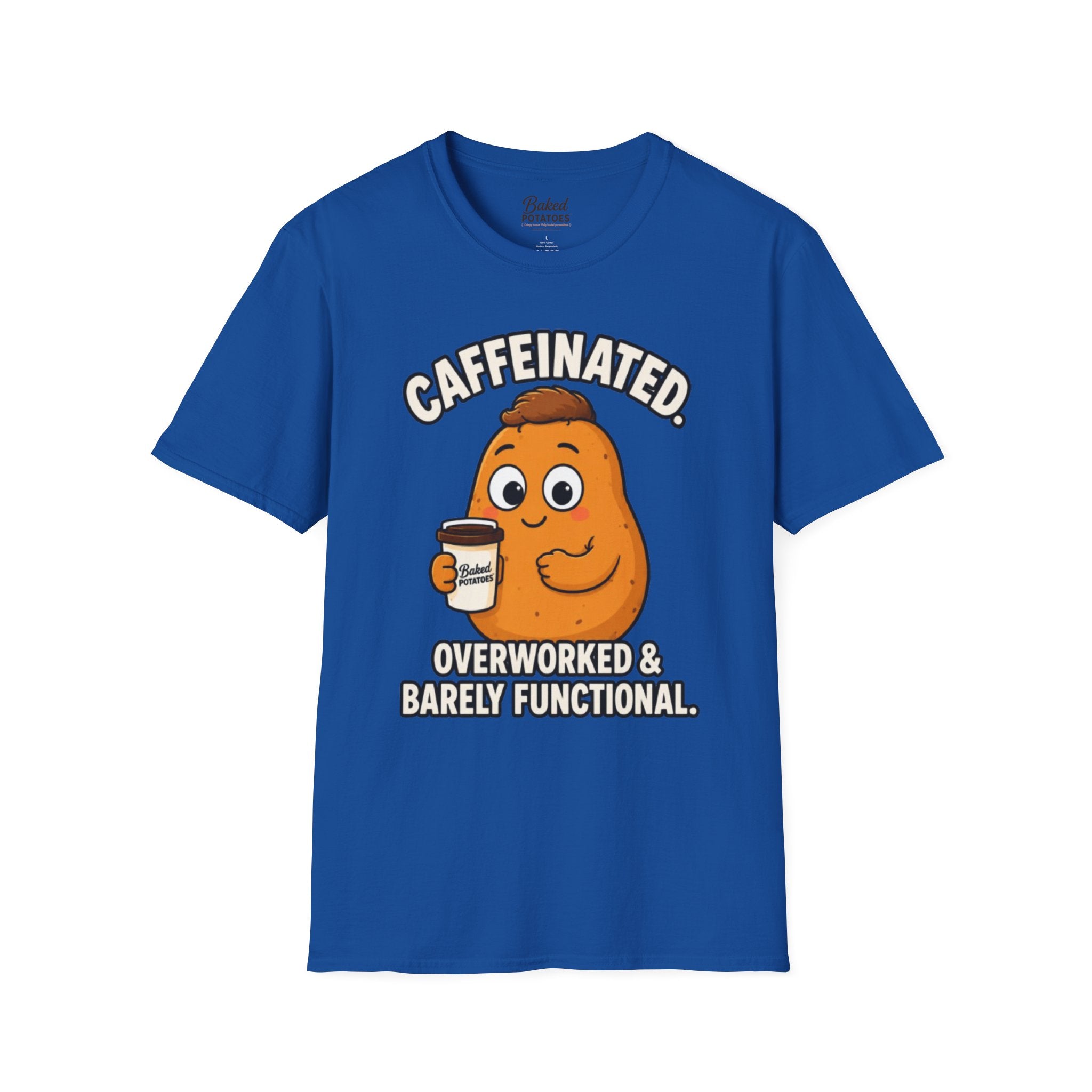Coffee Potato T‑Shirt — “Overworked & Barely Functional” Coffee Humor Shirt