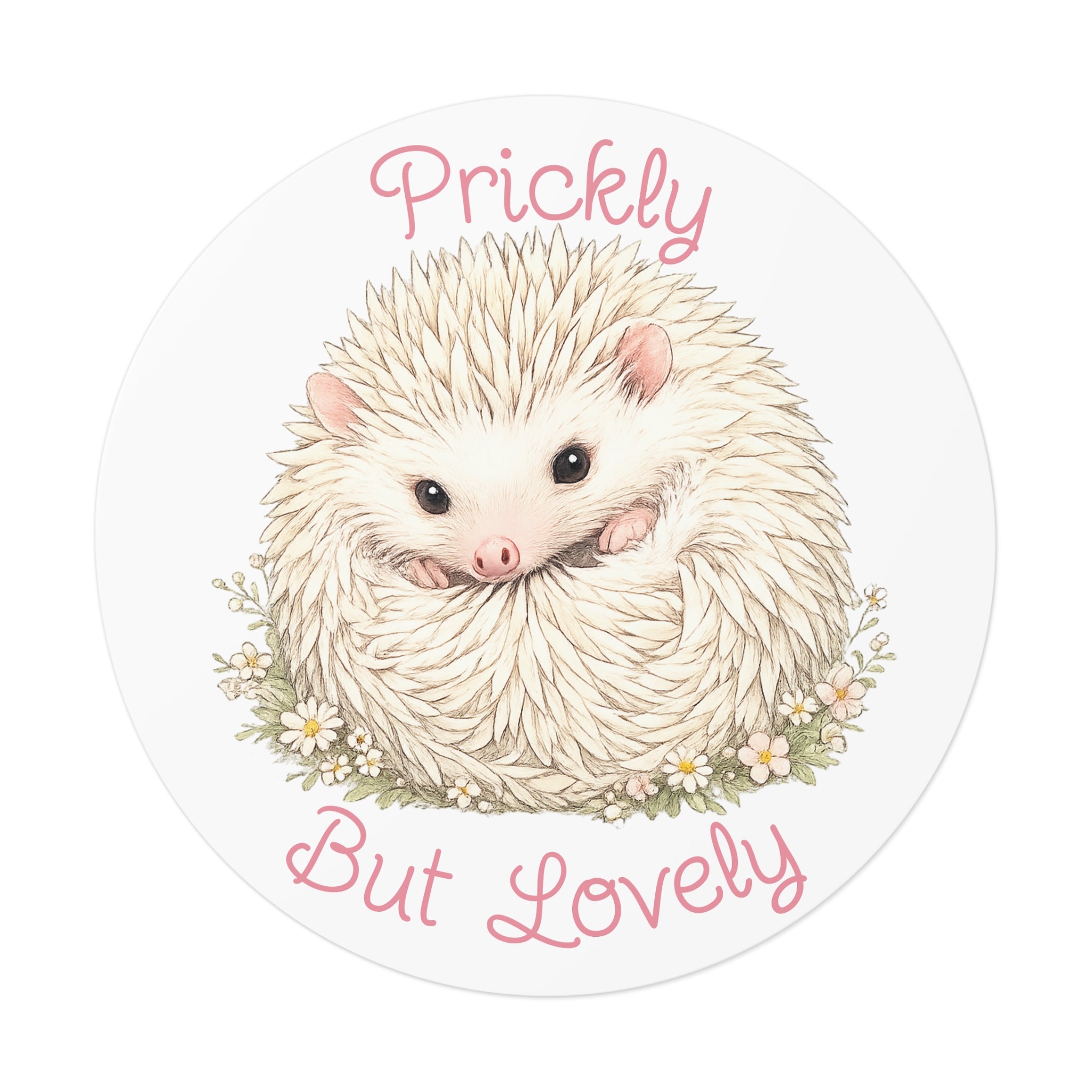 Prickly But Lovely Hedgehog Round Vinyl Sticker  Cute Animal Sticker for Laptops, Water Bottles & Gifts