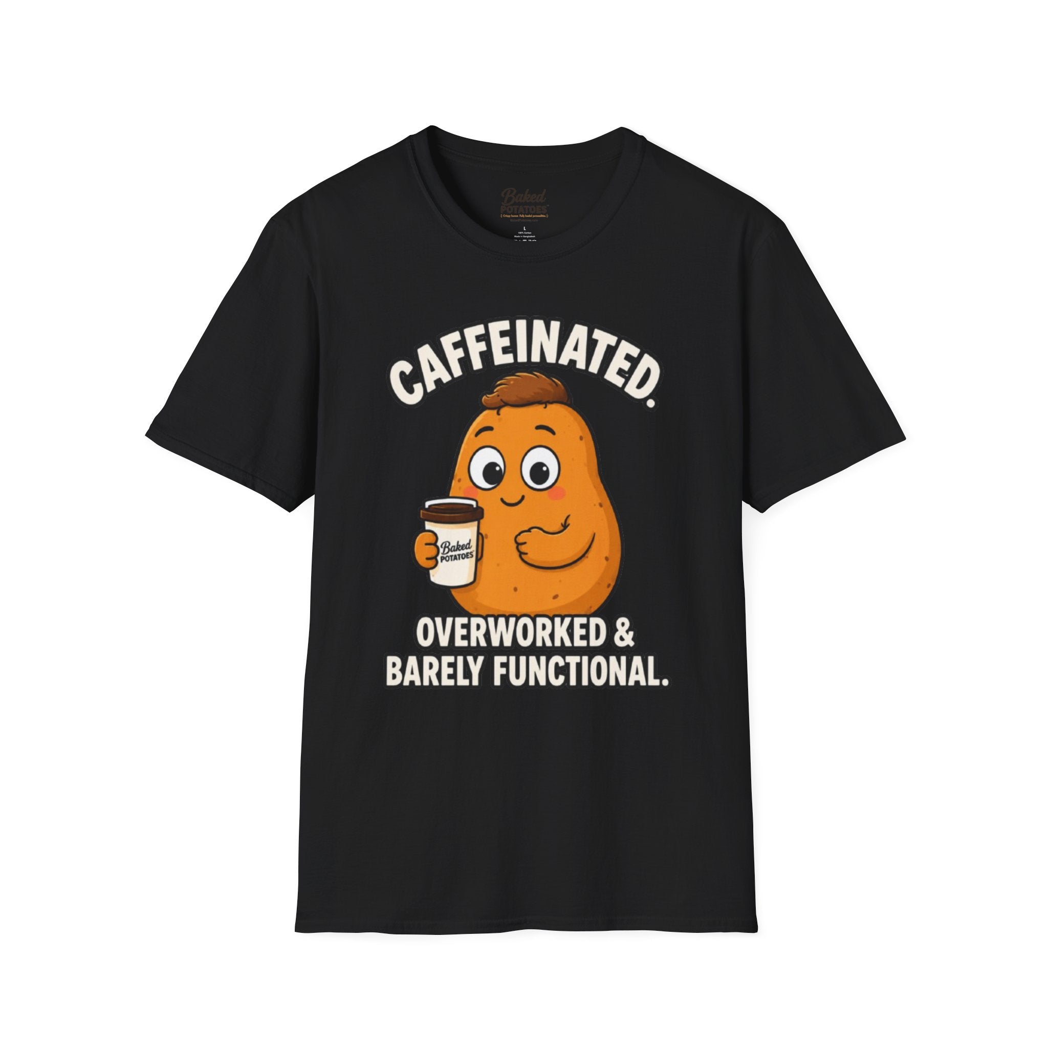 Coffee Potato T‑Shirt — “Overworked & Barely Functional” Coffee Humor Shirt