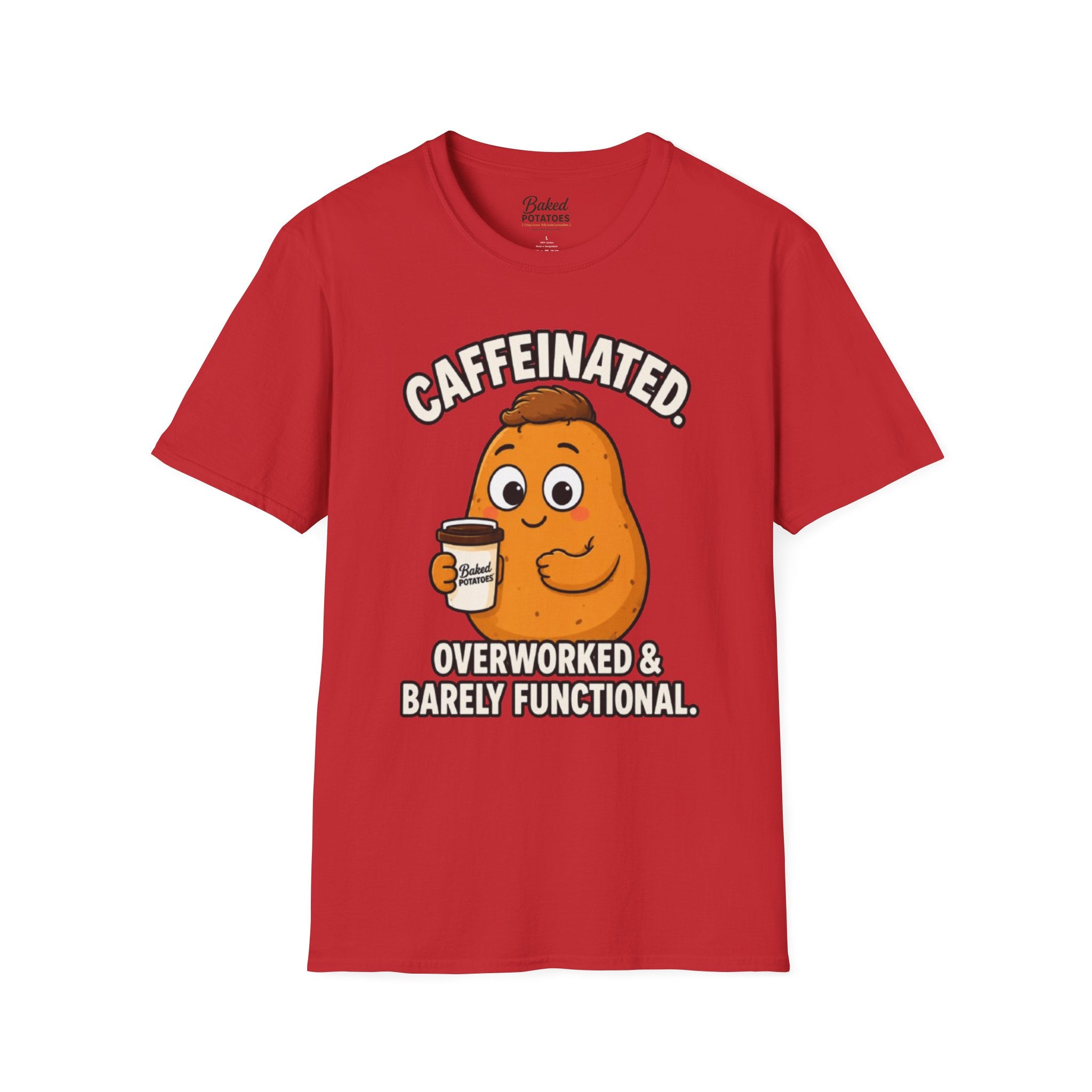 Coffee Potato T‑Shirt — “Overworked & Barely Functional” Coffee Humor Shirt