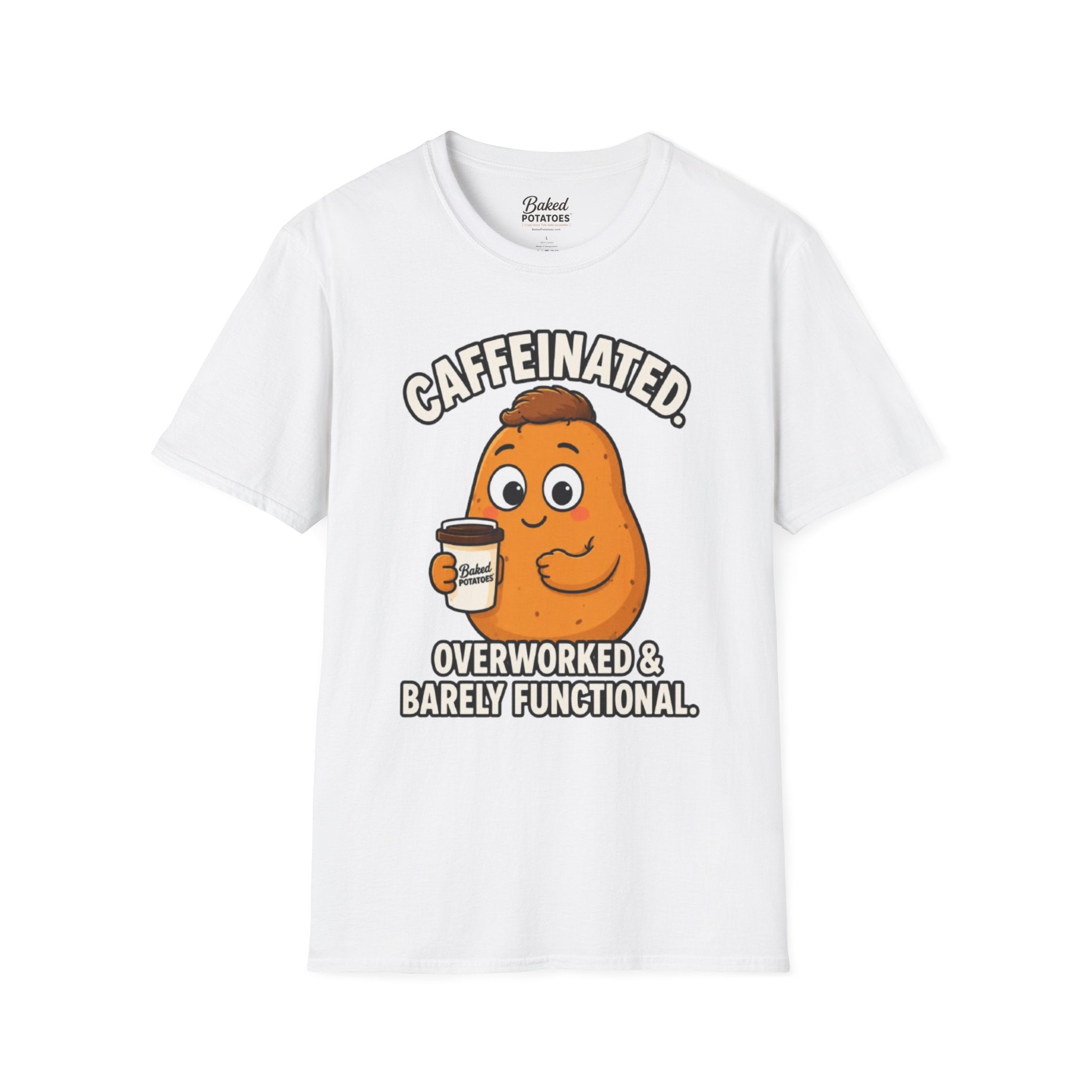 Coffee Potato T‑Shirt — “Overworked & Barely Functional” Coffee Humor Shirt