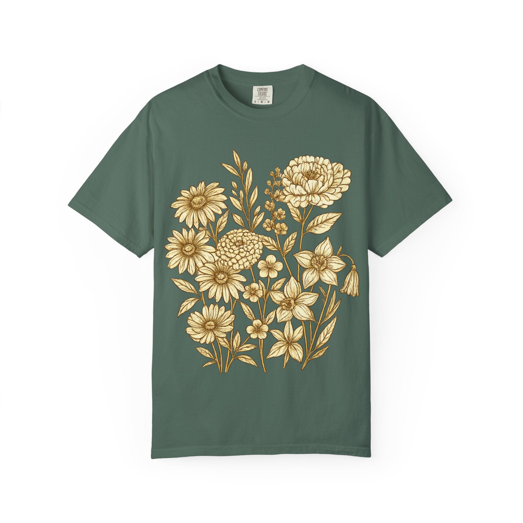 Comfort Colors® Vintage Pressed Flowers Shirt, Boho Cottagecore Shirt, Botanical Floral Tee Wildflowers Shirt Gift for Gardener Floral Shirt