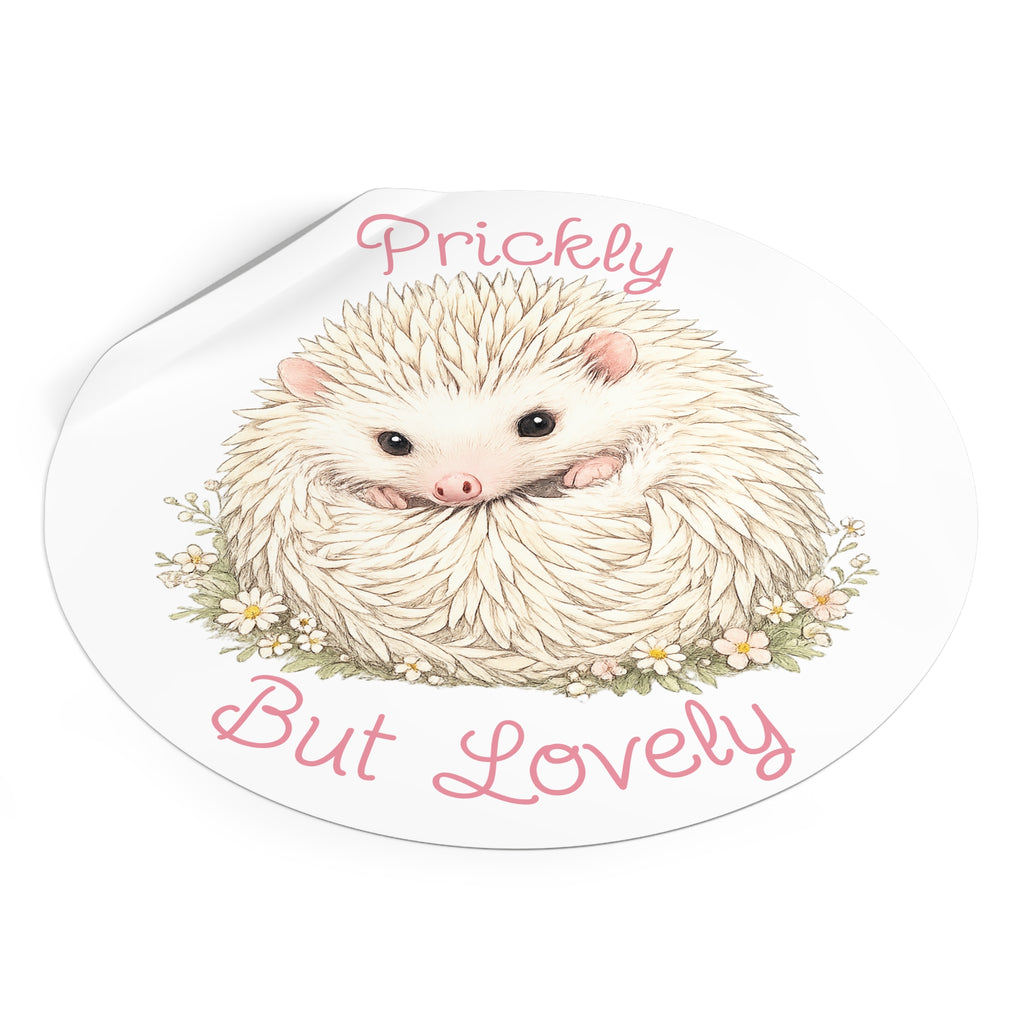Prickly But Lovely Hedgehog Round Vinyl Sticker  Cute Animal Sticker for Laptops, Water Bottles & Gifts