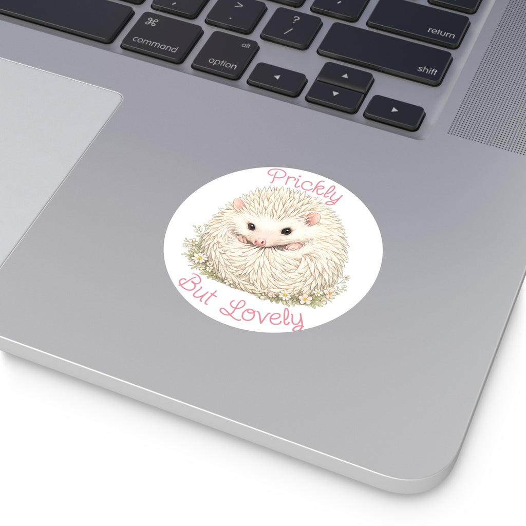 Prickly But Lovely Hedgehog Round Vinyl Sticker  Cute Animal Sticker for Laptops, Water Bottles & Gifts
