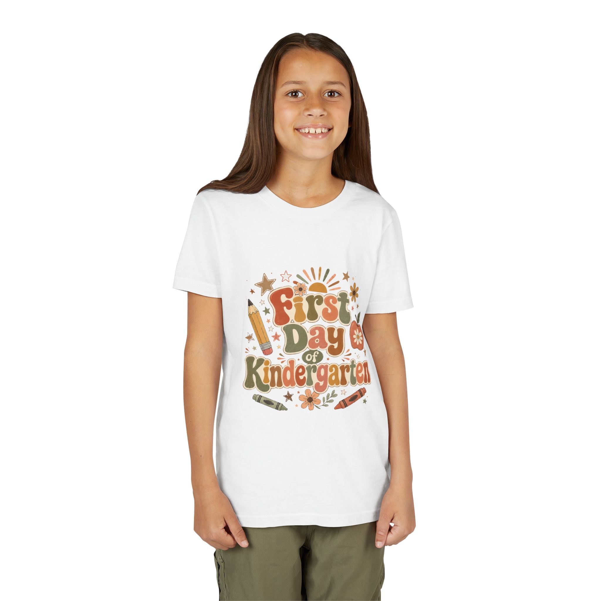 First Day of Kindergarten girls Shirt, Retro Kindergarten Tee, Back to School Shirt, Groovy Neutral School Tee, Kids First Day Outfit for them