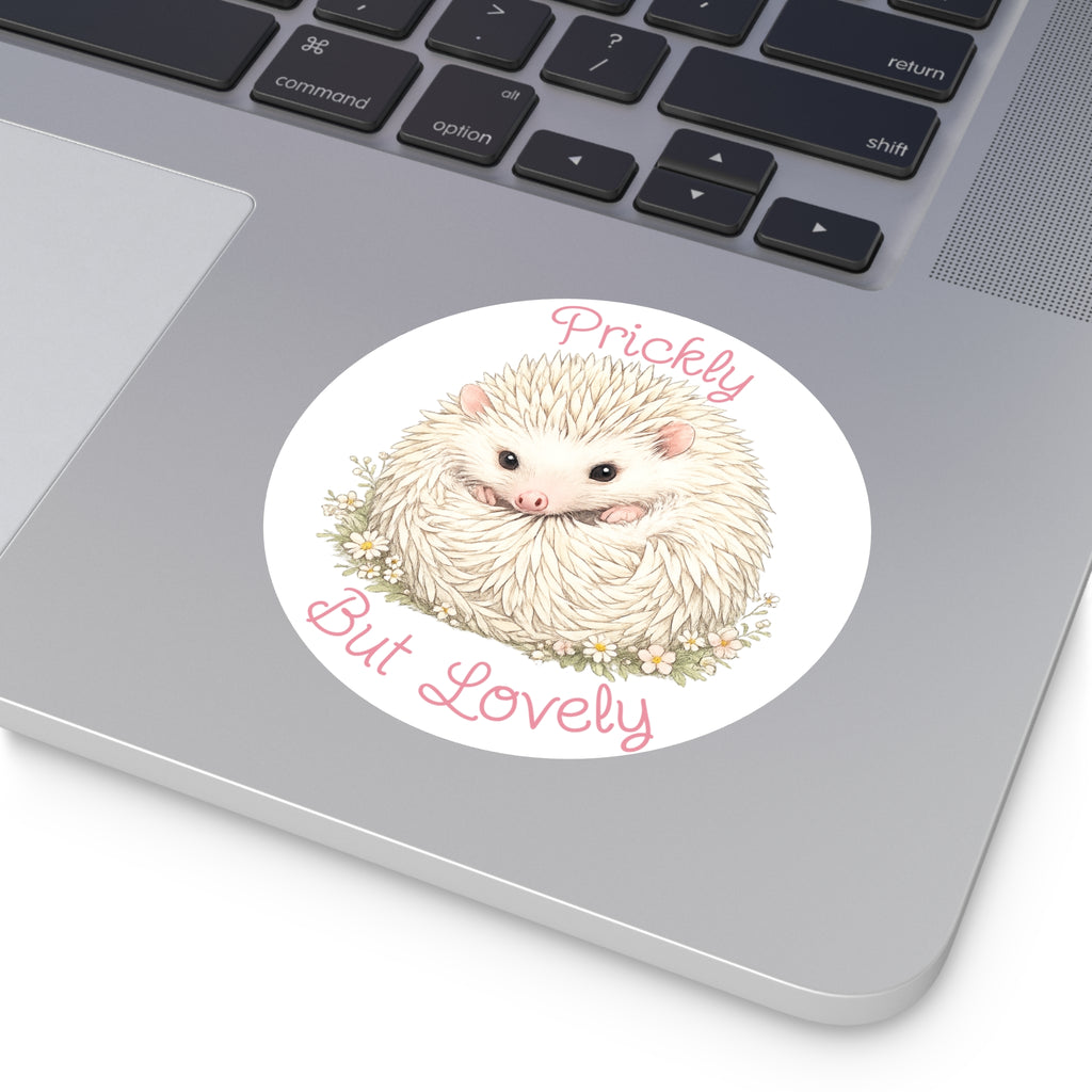 Prickly But Lovely Hedgehog Round Vinyl Sticker  Cute Animal Sticker for Laptops, Water Bottles & Gifts