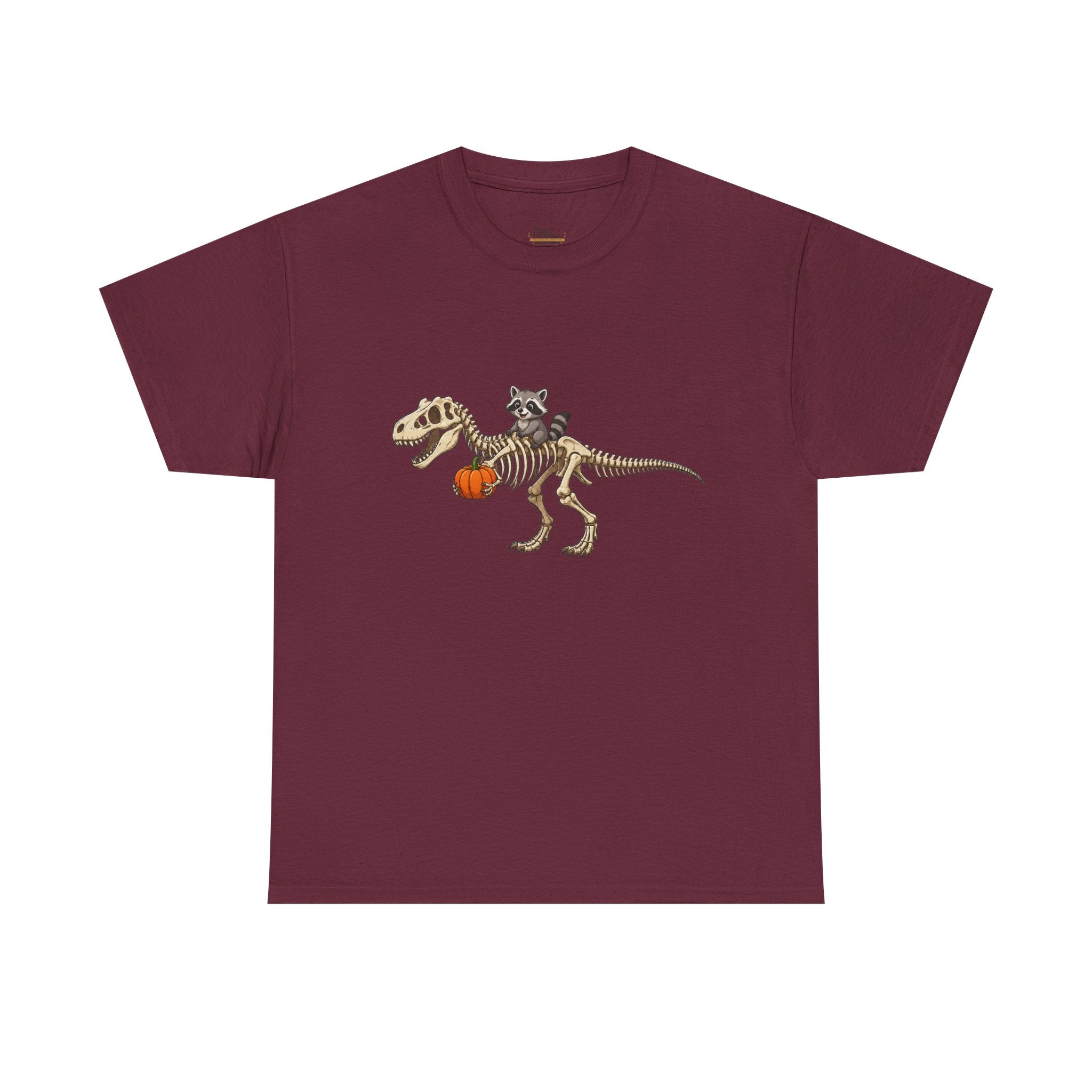 Raccoon Riding T-Rex Skeleton Tee Halloween Pumpkin Dinosaur Shirt funny raccoon halloween tshirt