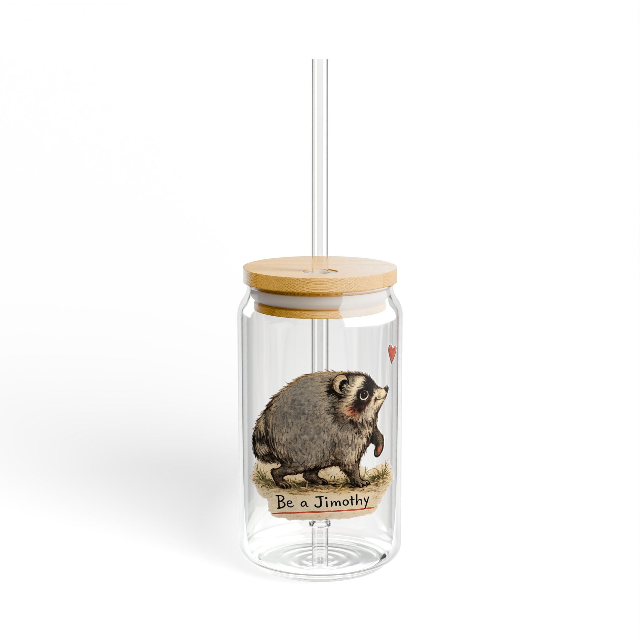 Jimothy the Seattle Cryptid Raccoon Glass  I Love Heart Jimothy | Bamboo lid and straw Can Shaped Sipper