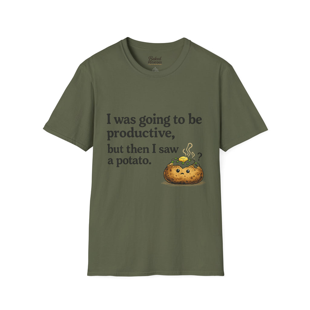 ADHD Funny Potato Tee – “I was going to be productive, but then I saw a potato.” Graphic T-Shirt