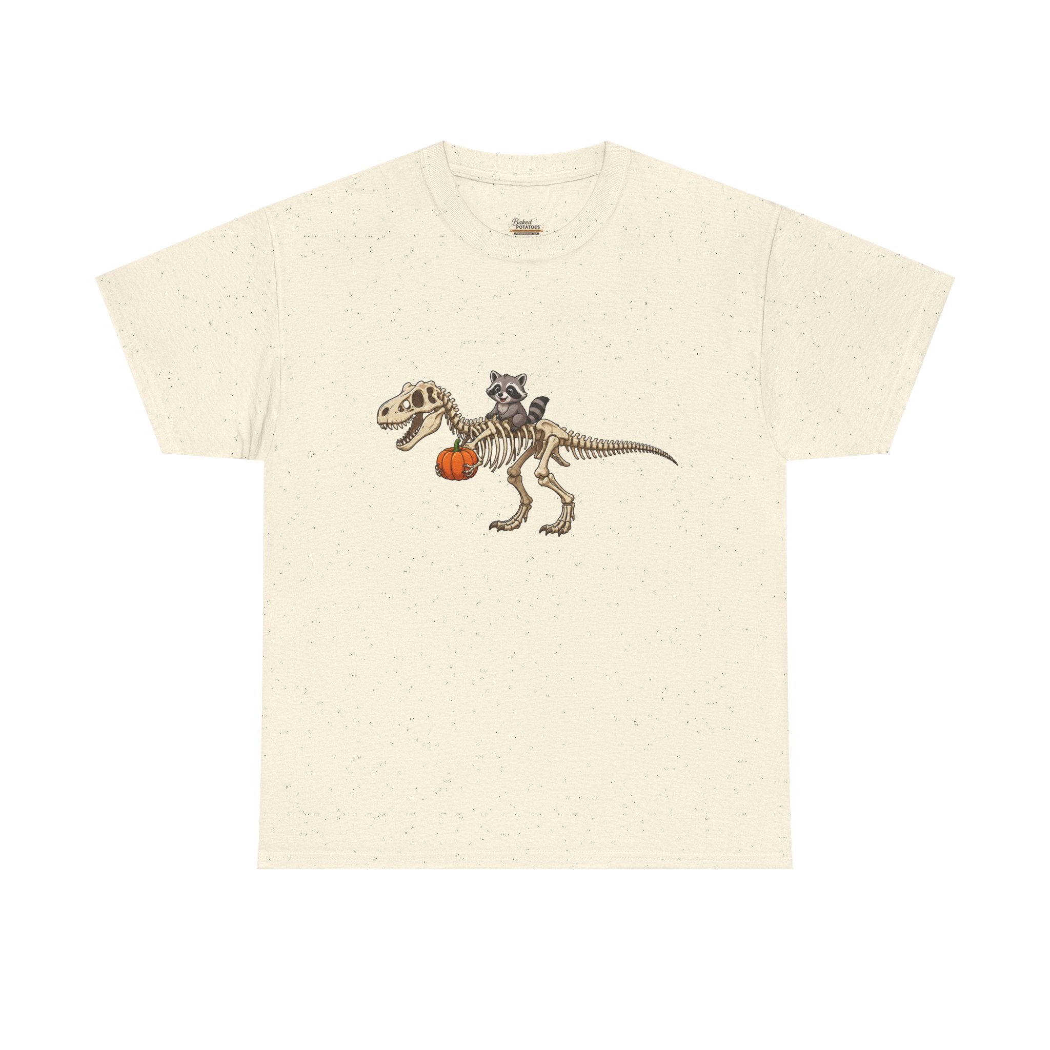 Raccoon Riding T-Rex Skeleton Tee Halloween Pumpkin Dinosaur Shirt funny raccoon halloween tshirt