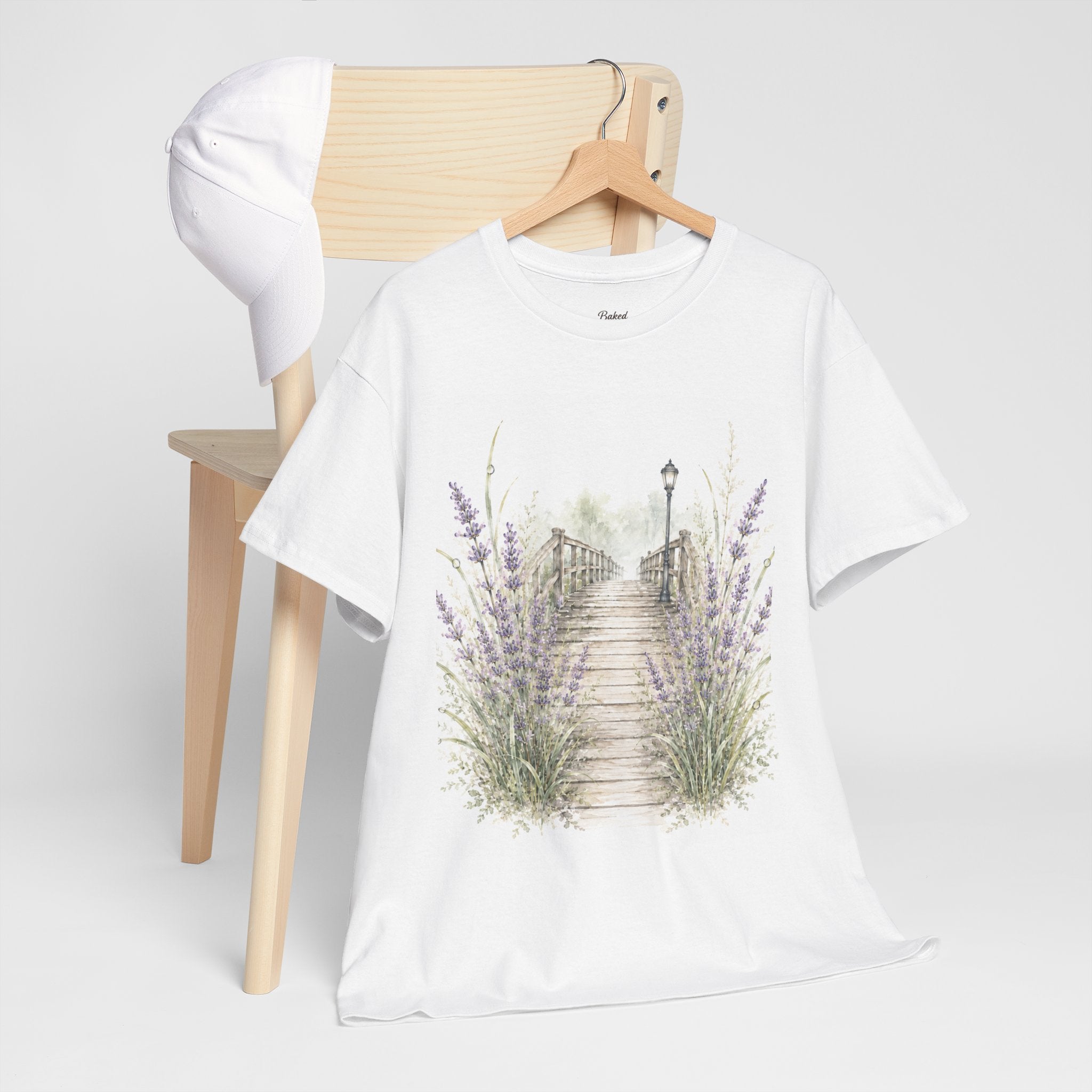 Lavender Walkway Shirt, Cottagecore Floral Tee, Watercolor Bridge T-Shirt, Romantic Garden Nature Shirt