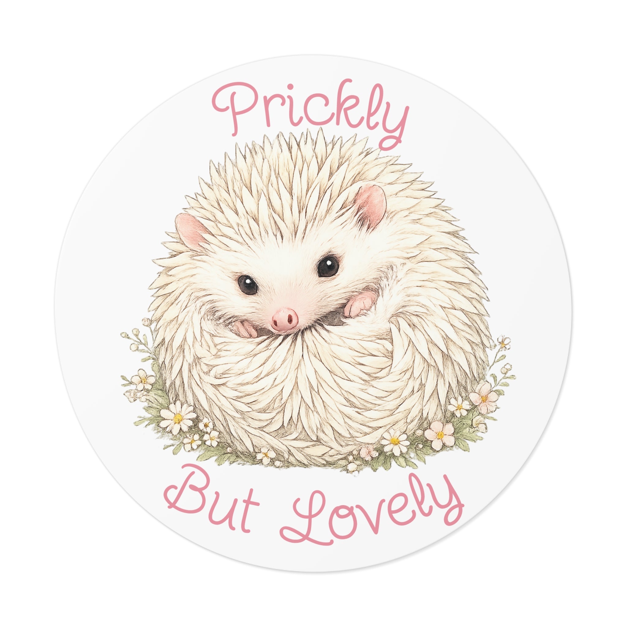 Prickly But Lovely Hedgehog Round Vinyl Sticker  Cute Animal Sticker for Laptops, Water Bottles & Gifts