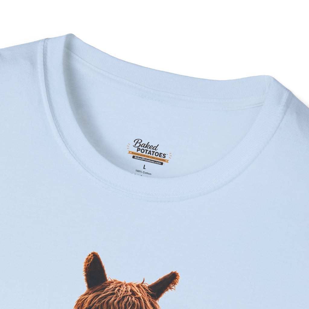 Alpaca Holding Potatoes T‑Shirt — "Not Touchy My Spuds" Cute Farm Animal Tee